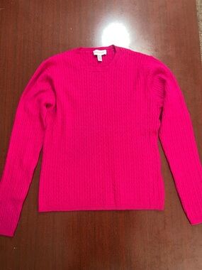 david brooks Bright Pink Cable-Knit Crewneck Sweater
